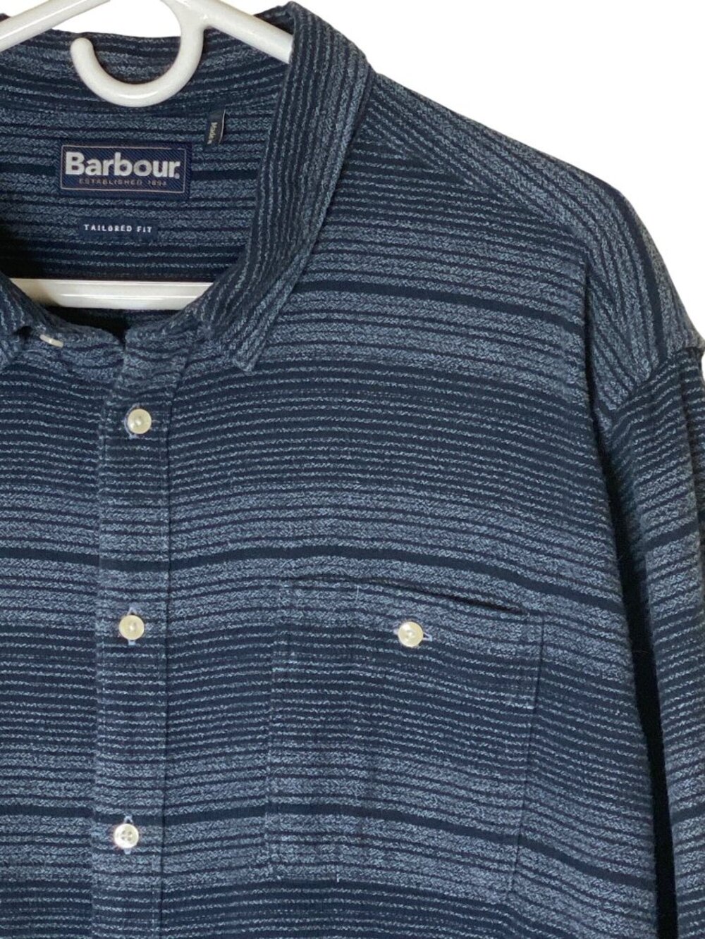 Barbour Plockton Tailored Fit Shirt Mens XL Blue Striped Cotton Button Down - Picture 7 of 13
